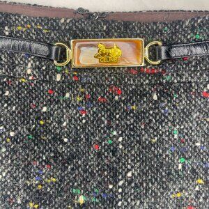 Celine Paris Pencil Skirt Womens Sz 46 US 16 Wool Tweed Pockets Logo Buttons